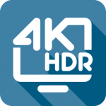 Das Icon beschreibt die Spezifikationen und technischen Details des Hotel-TV. 4K und HDR als aktueller technischer Standard bei Displays
