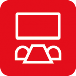 Konferenzraum Icon - Konferenzraum mit zwei Stühlen einem Tisch und einem Display bzw. Monitor
