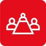 Präsenzveranstaltung Icon - Tisch an dem drei Personen sitzen